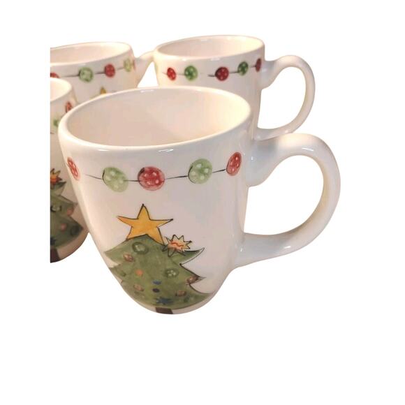 Tabletops Gallery Ceramic Hand Painted Button Christmas Tree Coffee Mugs Set 4 - Picture 4 of 6
